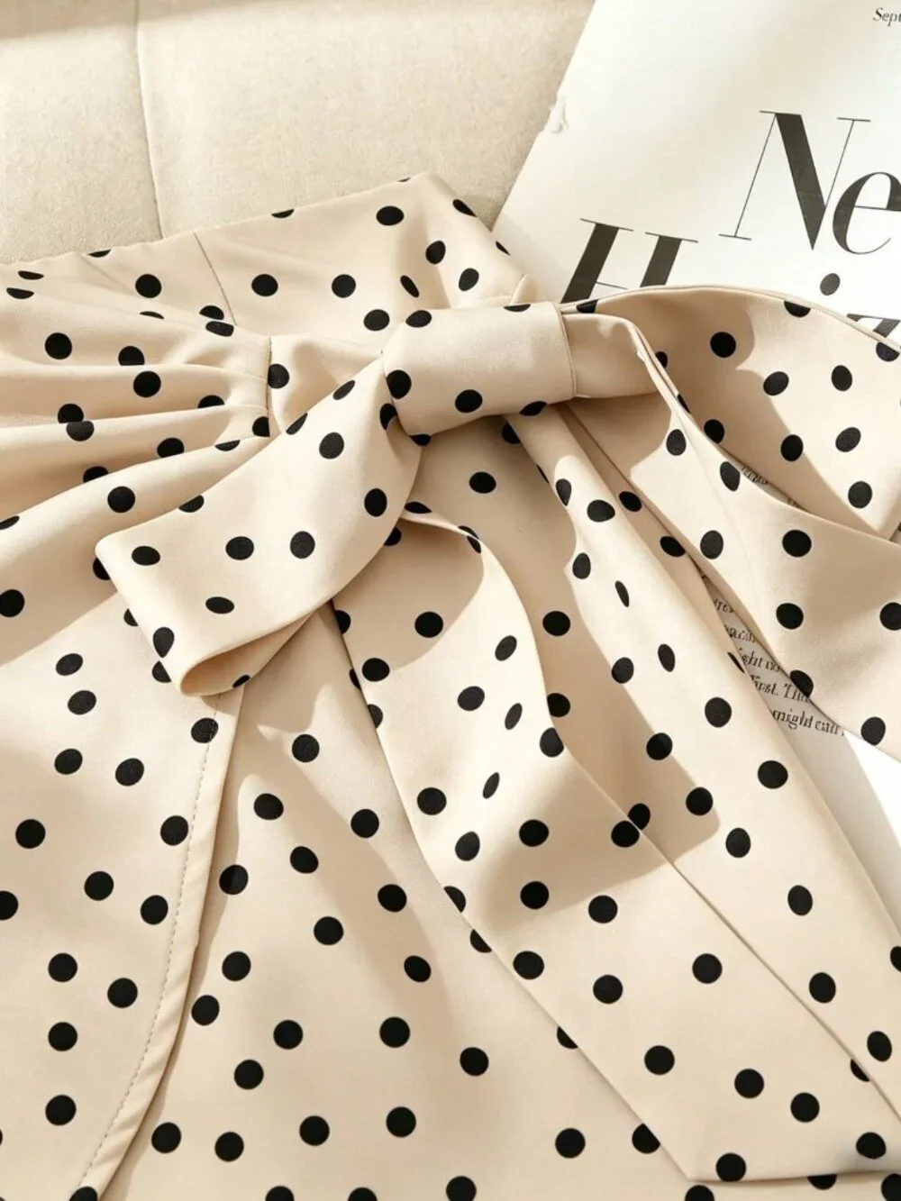 Apricot Casual Women's High Waist Polka Dot A-Line Mini Skirt